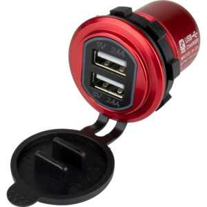 SEA DOG ROUND RED DUAL USB CHARGER W/1 QUICK CHARGE PORT