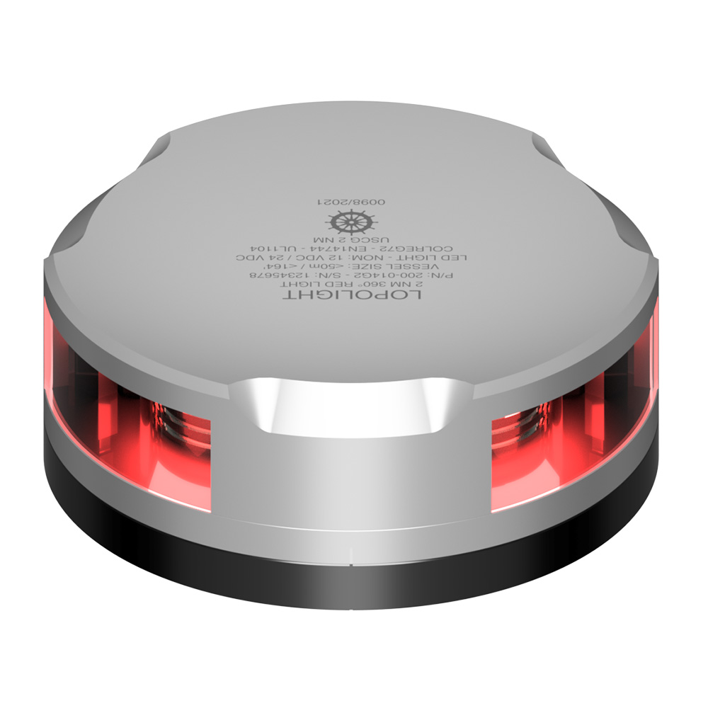 LOPOLIGHT 360 DEGREE RED NAV LIGHT 2NM SILVER HOUSING