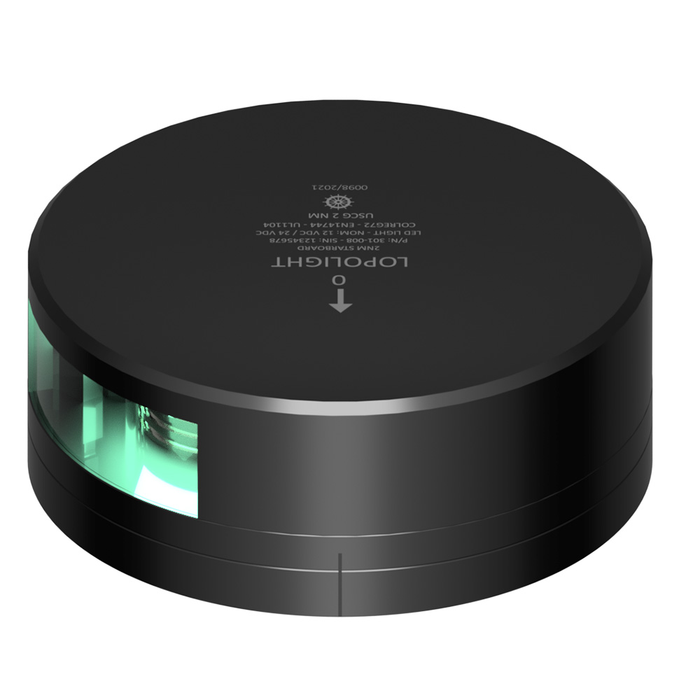 LOPOLIGHT GREEN STARBOARD LIGHT 2NM BLACK HOUSING