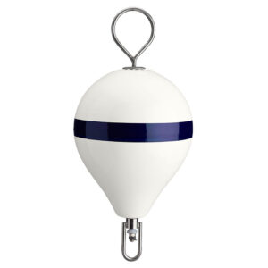 POLYFORM CM MOORING BUOY W/SS IRON 13.5" DIAM WHITE BLUE