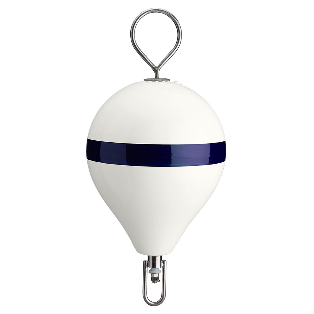 POLYFORM CM MOORING BUOY W/SS IRON 13.5" DIAM WHITE BLUE