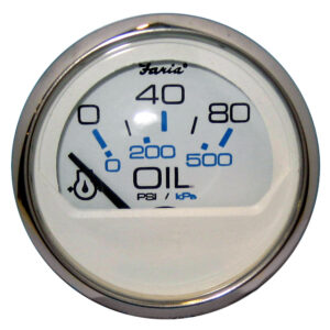 FARIA CHESAPEAKE WHITE SS 2" OIL PRESSURE GAUGE 80 PSI