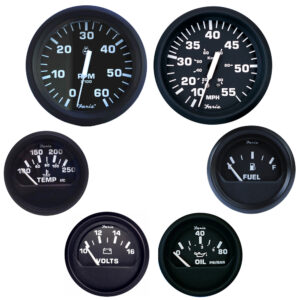 FARIA EURO BLACK BOX SET INBOARD SPEEDO TACH FUEL VOLTS