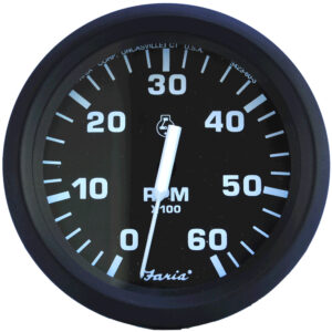 FARIA EURO BLACK 4" TACHOMETER 6000 RPM GAS INBOARD & I/O