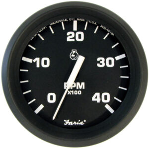 FARIA EURO BLACK 4" TACHOMETER 4000 RPM DIESEL MECH TAKEOFF