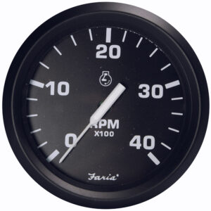 FARIA EURO BLACK 4" TACHOMETER 4000 RPM DIESEL MAGNETIC