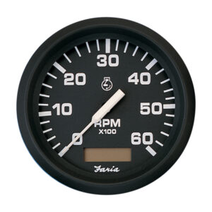 FARIA EURO BLACK 4" TACHOMETER HOURMETER 6000 RPM GAS INBOARD