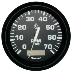 FARIA EURO BLACK 4" TACHOMETER HOURMETER 7000 RPM GAS