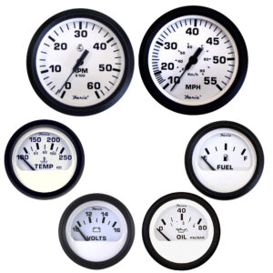 FARIA EURO WHITE BOX SET INBOARD SPEEDO TACH FUEL VOLTS
