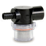 SHURFLO TWIST ON STRAINER 1/2" BARB INLET CLEAR BOWL