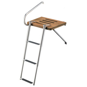 WHITECAP TEAK SWIM PLATFORM W/ 3 STEP TELESCOPING LADDER