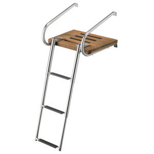 WHITECAP TEAK SWIM PLATFORM W/ 3 STEP TELESCOPING LADDER