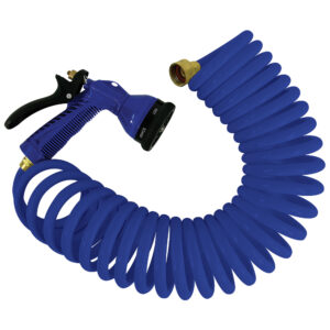 WHITECAP 15' BLUE COILED HOSE WITH ADJUSTABLE NOZZLE