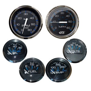 FARIA CHESAPEAKE BLACK W/SS BEZEL BOX SET OF 6 GAUGES -