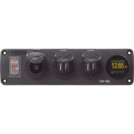 BLUE SEA 4368 ACCESSORY PANEL 12V SOCKET, 2X DUAL USB &