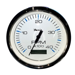 FARIA CHESAPEAKE WHITE SS 4" TACH W/ HOURMETER (4000 RPM)