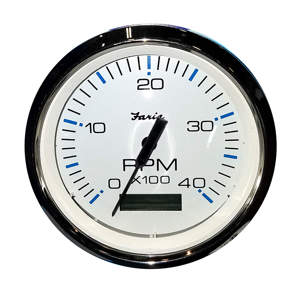 FARIA CHESAPEAKE WHITE SS 4" TACH W/ HOURMETER (4000 RPM)
