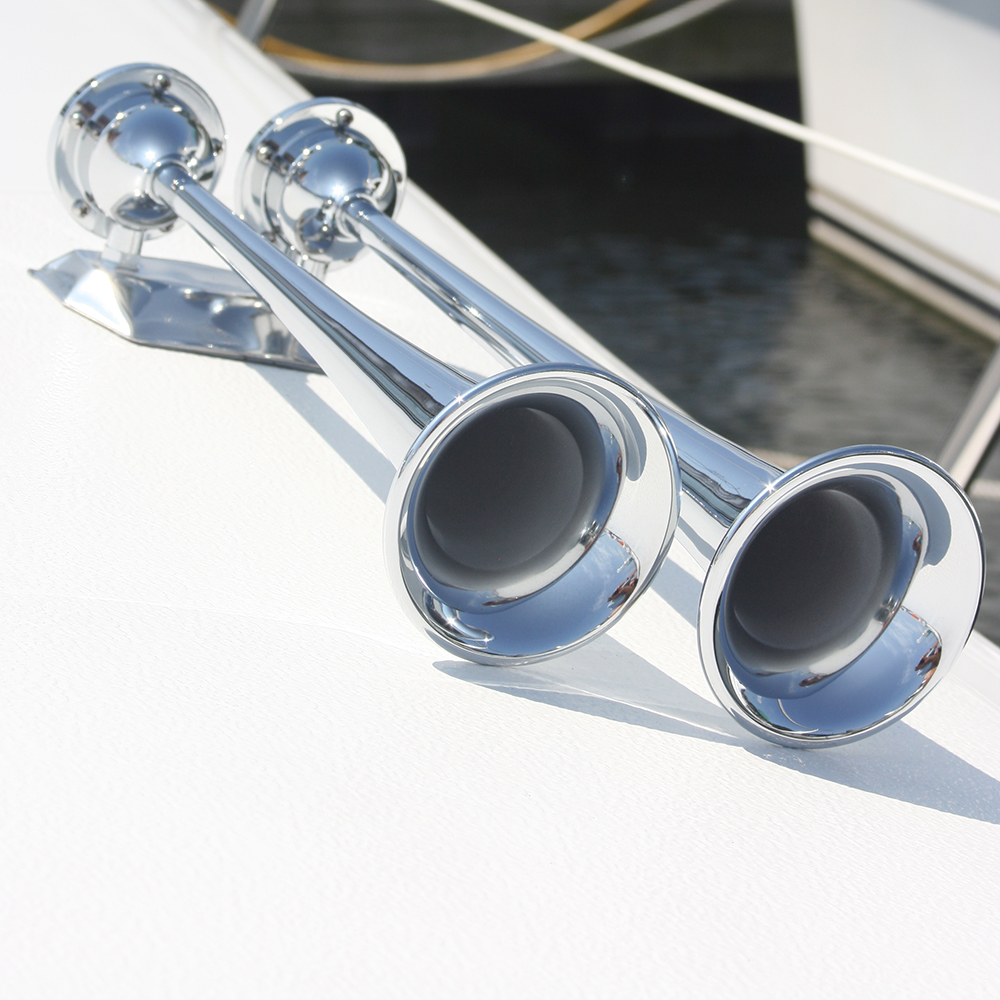 MARINCO 12V CHROME PLATED DUAL TRUMPET AIR HORN - Image 2