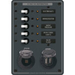 BLUE SEA 8120 BREAKER PANEL 5 POS WITH DC SOCKET & DUAL USB