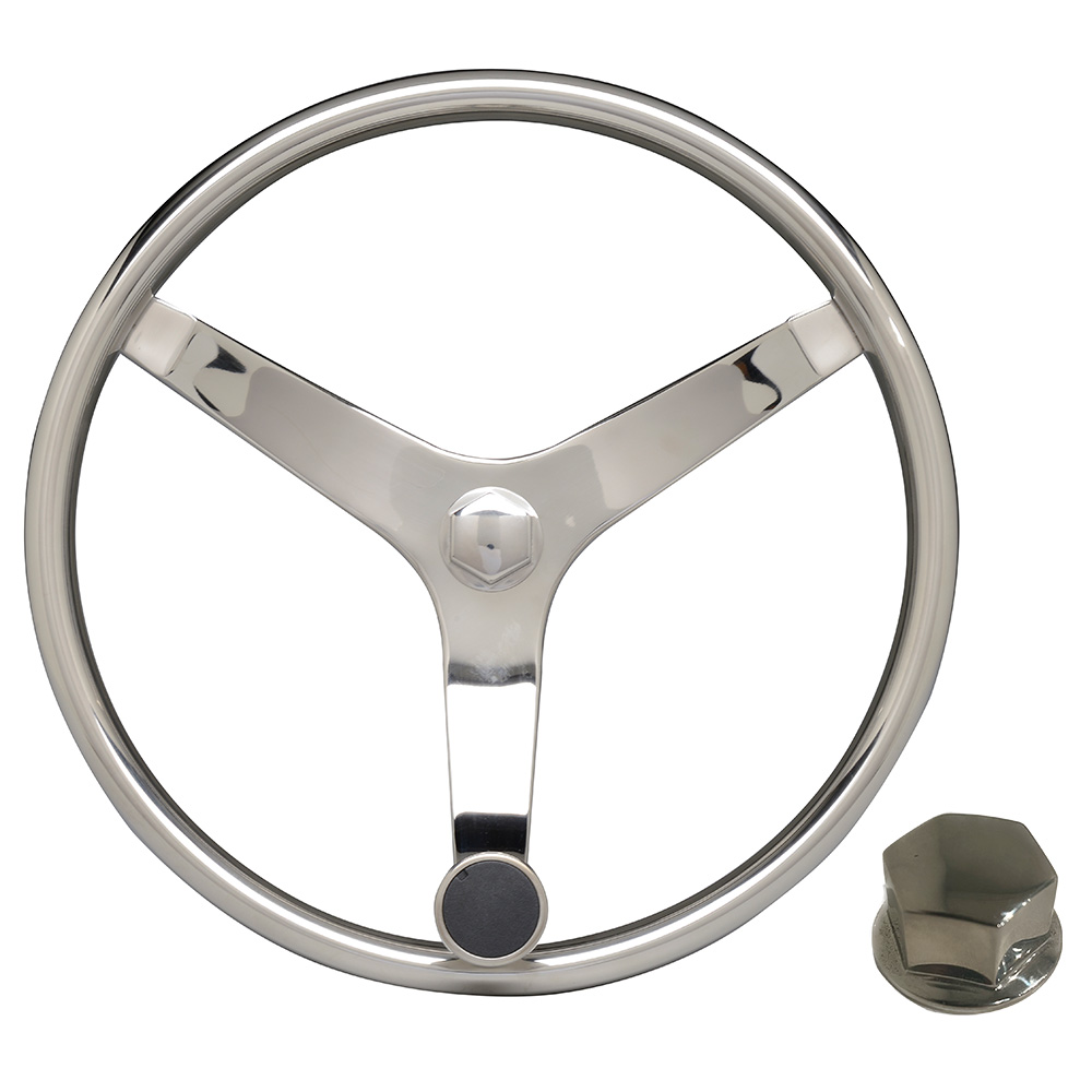 UFLEX V46 SS STEERING WHEEL W/SPEED KNOB AND CHROME NUT