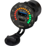 SEA-DOG ROUND RAINBOW VOLT METER W/DUAL USB CHARGING
