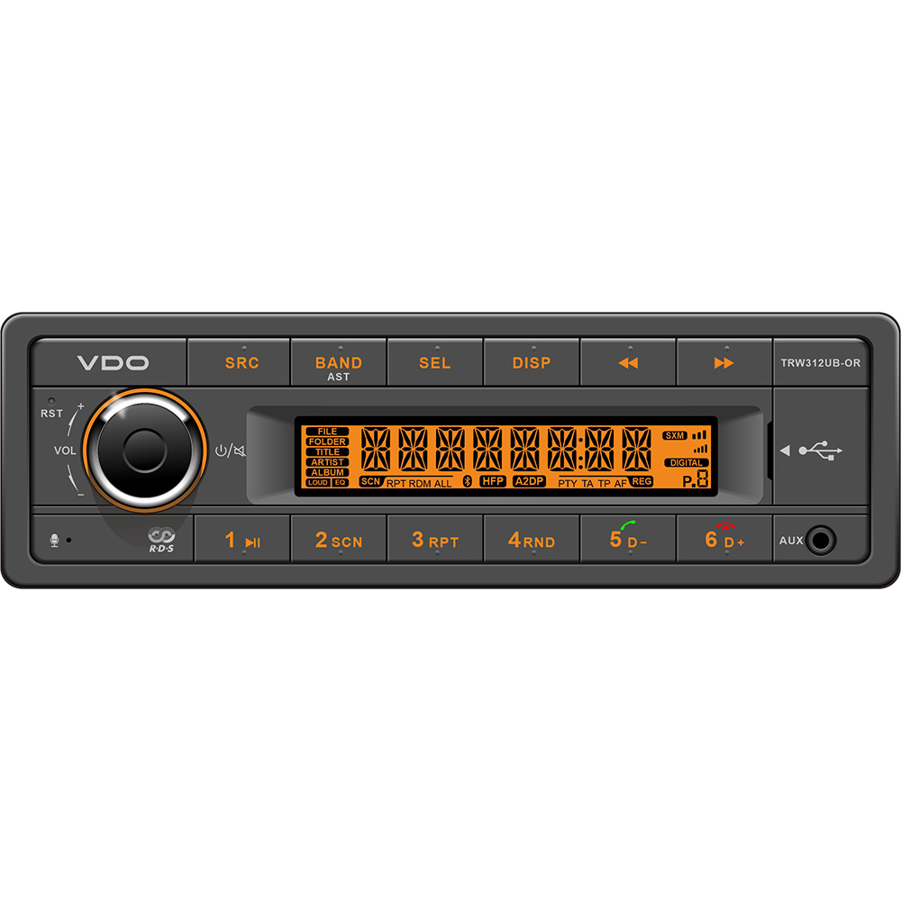 VDO 12V RADIO WITH ORANGE DISPLAY, BT, USB, WEATHERBAND